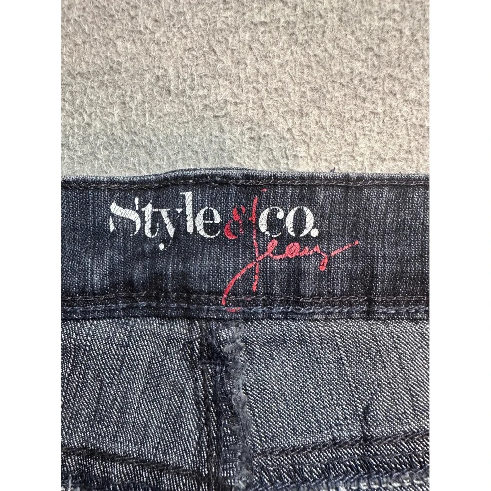 Style & Co Bootcut Jeans Womens 12 Dark Wash Blue Stretch Denim Double‎ Button